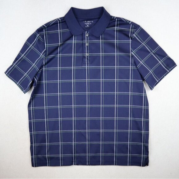 CROFT & BARROW - PERFORMANCE MEN'S BLUE PLAID SHORT SLEEVE POLO SHIRT - SIZE XL - Picture 1 of 7